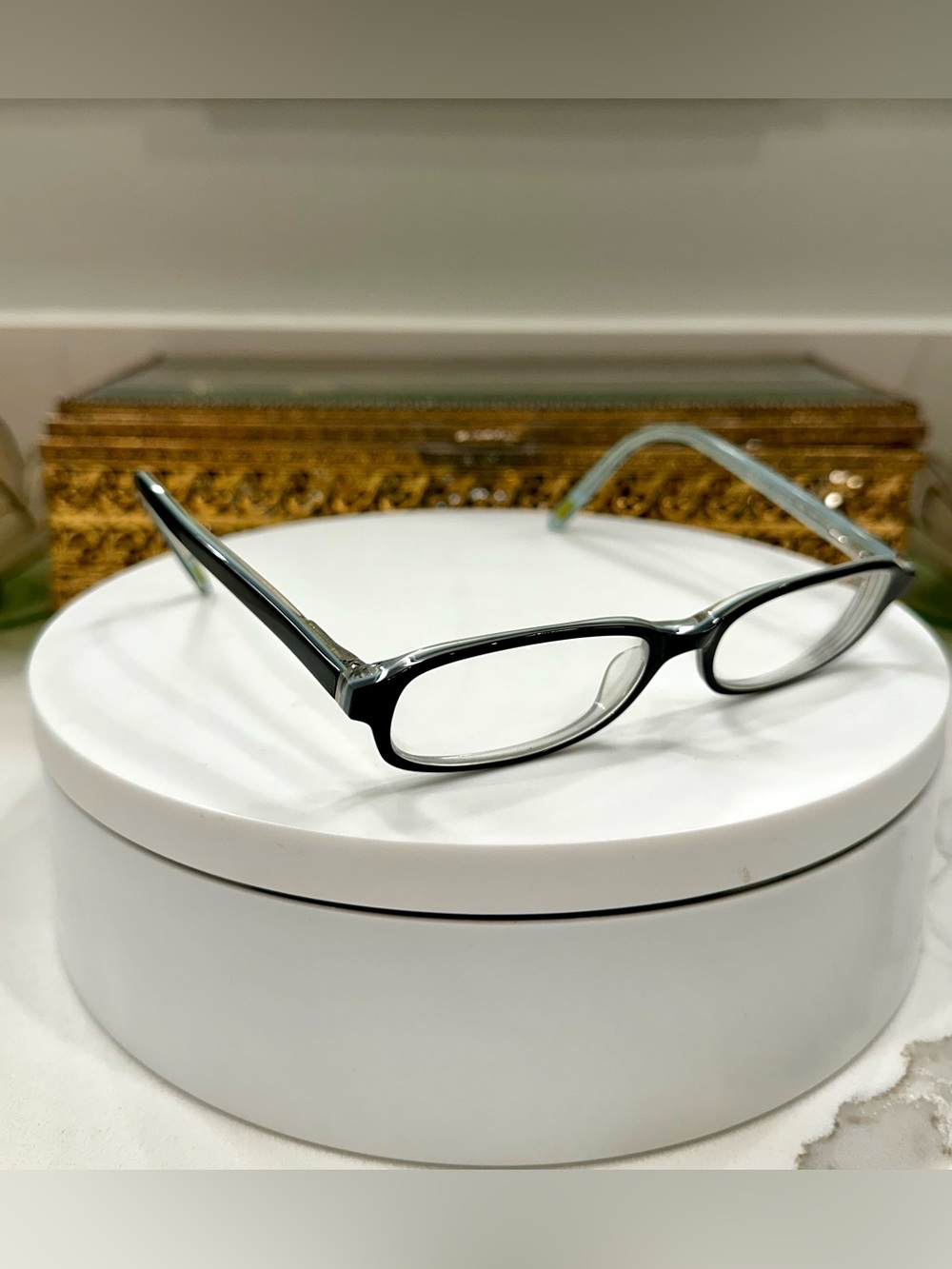 Sigrid Olsen Midnight Sky Black/Ice Blue Slim Rx Eyeglass Frames EUC